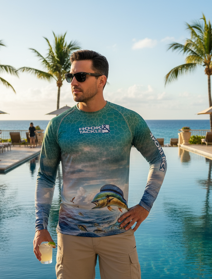 Herren Bull Dolphin Langarm-UV-Angelshirt