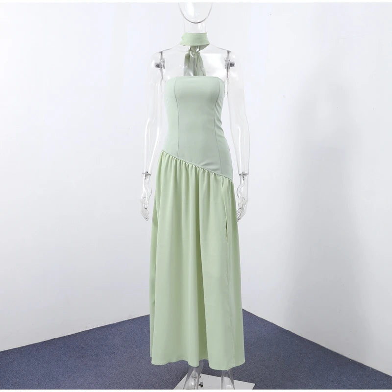 Elegante Abito Lungo con Nastro, Sciarpa Patchwork, Spacco Laterale, Abiti a Tubino per Donna, Top Estivi Gialli da Spiaggia, Abiti da Vacanza per Signora