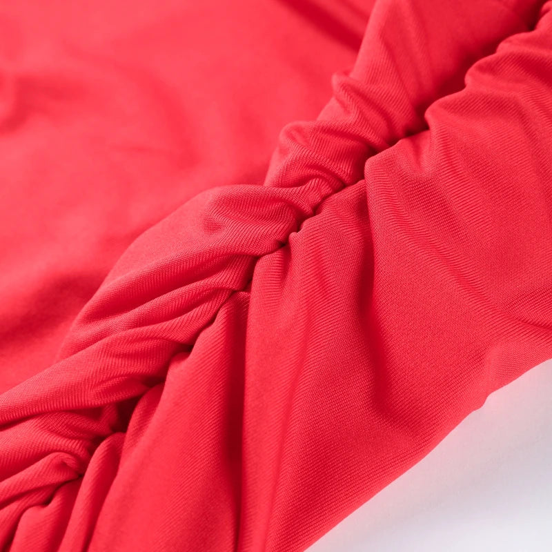 Abito Lungo da Sera Rosso Pieghettato Chic Elegante Abito Lungo Estivo da Donna con Maniche a Volant e Patchwork in Rete per Feste e Vacanze in Spiaggia