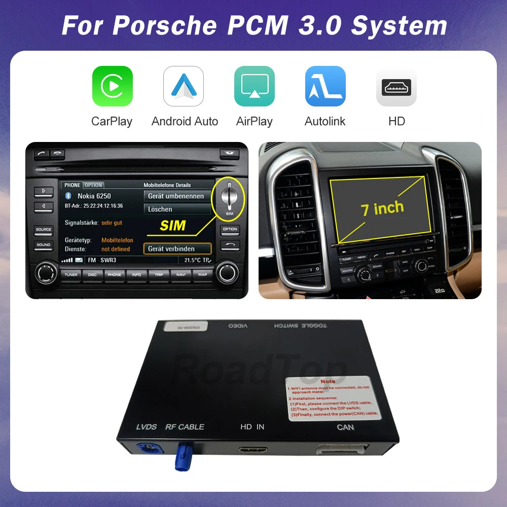 Road Top Wireless Carpaly für Porsche Macan Cayman Cayenne Panamera PCM 3.1 System unterstützt Android Auto Rückfahrkamera Airplay