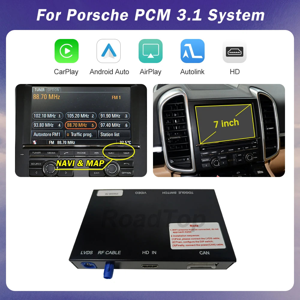 Road Top Carplay Wireless per Porsche Macan Cayman Cayenne Panamera PCM 3.1 Compatibile con Android Auto Telecamera Posteriore Airplay