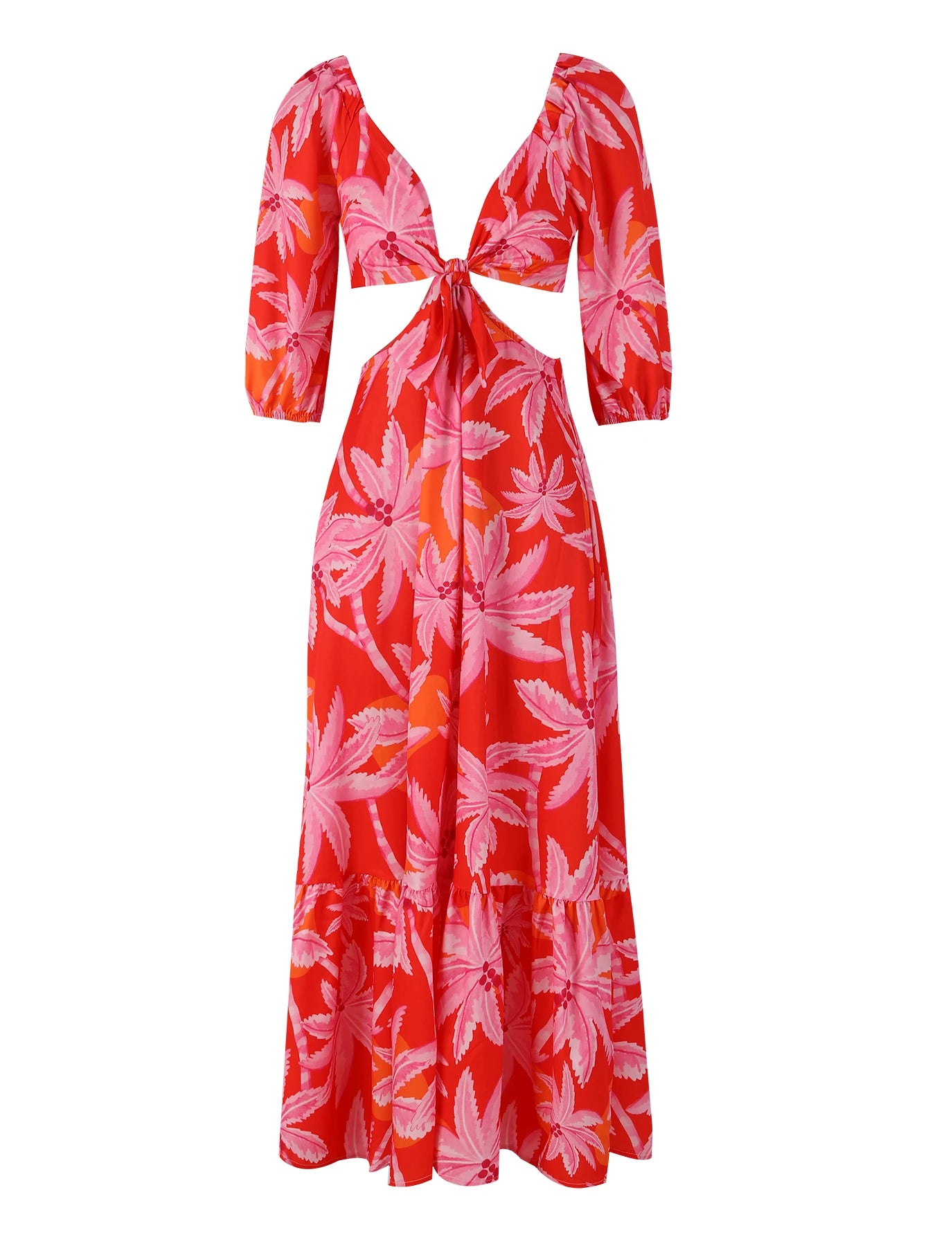 Vestiti lunghi eleganti da donna a maniche corte in saldo 2024, tinta unita stampata, cut-out, per feste, vestito che slancia per le vacanze, abbigliamento femminile