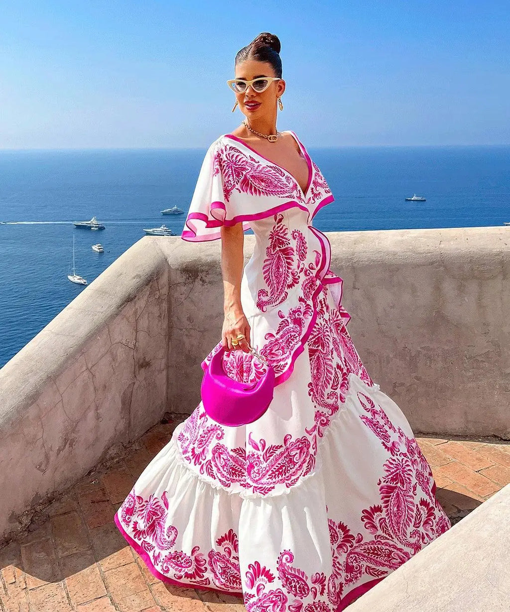 Vestiti lunghi eleganti da donna a maniche corte in saldo 2024, tinta unita stampata, cut-out, per feste, vestito che slancia per le vacanze, abbigliamento femminile