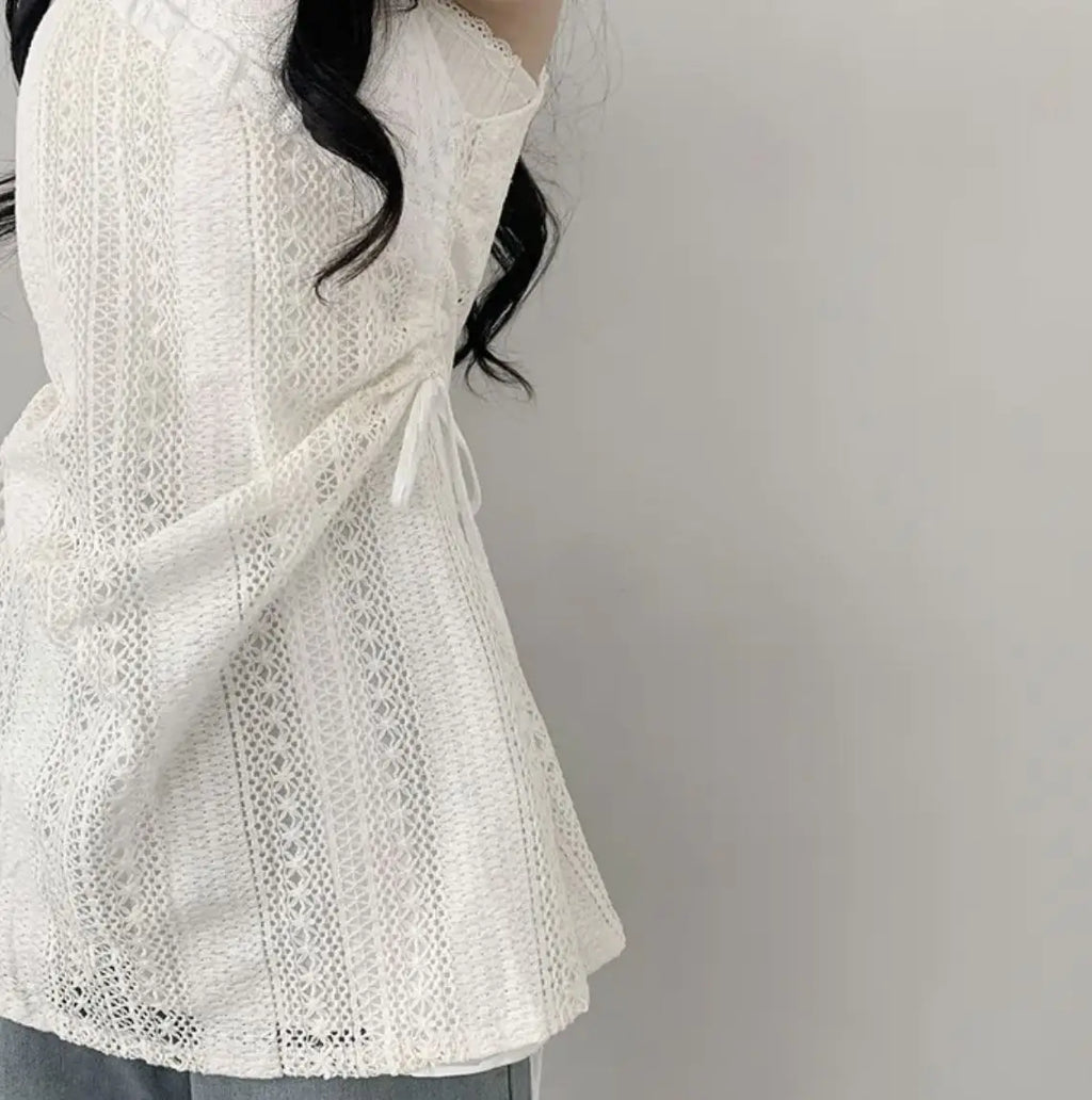 Heißes Mädchen koreanischer Stil Tunnelzug Schnürung Taille Spitze Kurze Trägerkleider + Weißer Unterzieh-Sling-Top Zweiteiliges Set