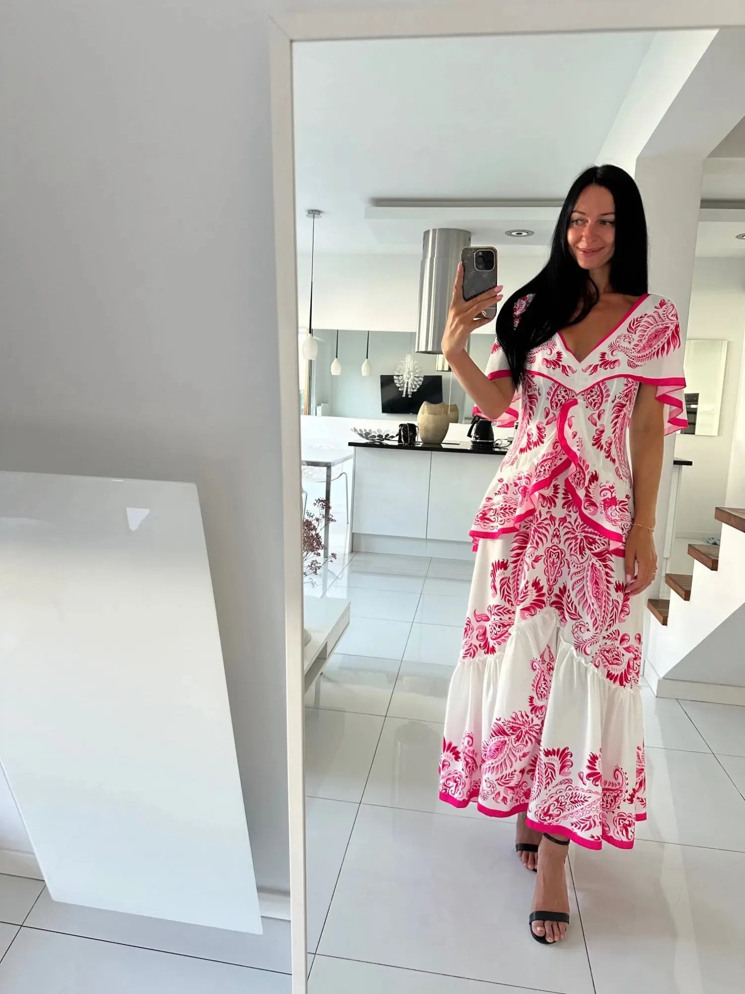 Vestiti lunghi eleganti da donna a maniche corte in saldo 2024, tinta unita stampata, cut-out, per feste, vestito che slancia per le vacanze, abbigliamento femminile