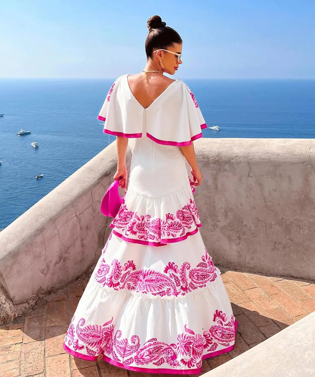 Vestiti lunghi eleganti da donna a maniche corte in saldo 2024, tinta unita stampata, cut-out, per feste, vestito che slancia per le vacanze, abbigliamento femminile