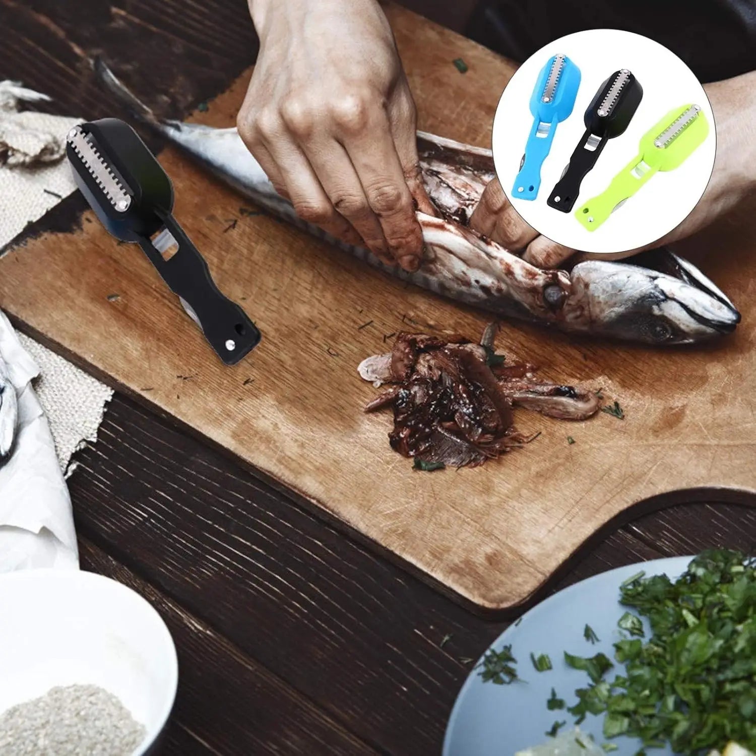 Strumenti da Pesca Squamatore Rimuovi Squame Spazzola per Pelle di Pesce Strumento per Pulire il Pesce Dispositivo per Raschiare le Squame Gadget da Cucina per la Cucina Domestica