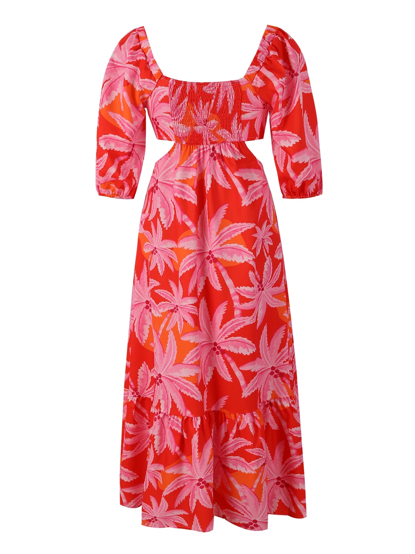 Vestiti lunghi eleganti da donna a maniche corte in saldo 2024, tinta unita stampata, cut-out, per feste, vestito che slancia per le vacanze, abbigliamento femminile