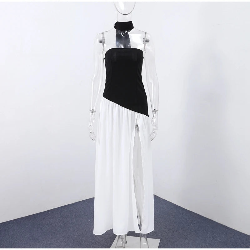 Elegante Abito Lungo con Nastro, Sciarpa Patchwork, Spacco Laterale, Abiti a Tubino per Donna, Top Estivi Gialli da Spiaggia, Abiti da Vacanza per Signora