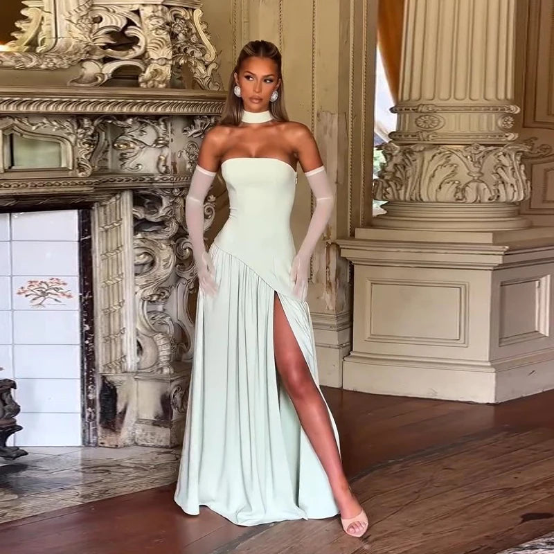 Elegante Abito Lungo con Nastro, Sciarpa Patchwork, Spacco Laterale, Abiti a Tubino per Donna, Top Estivi Gialli da Spiaggia, Abiti da Vacanza per Signora