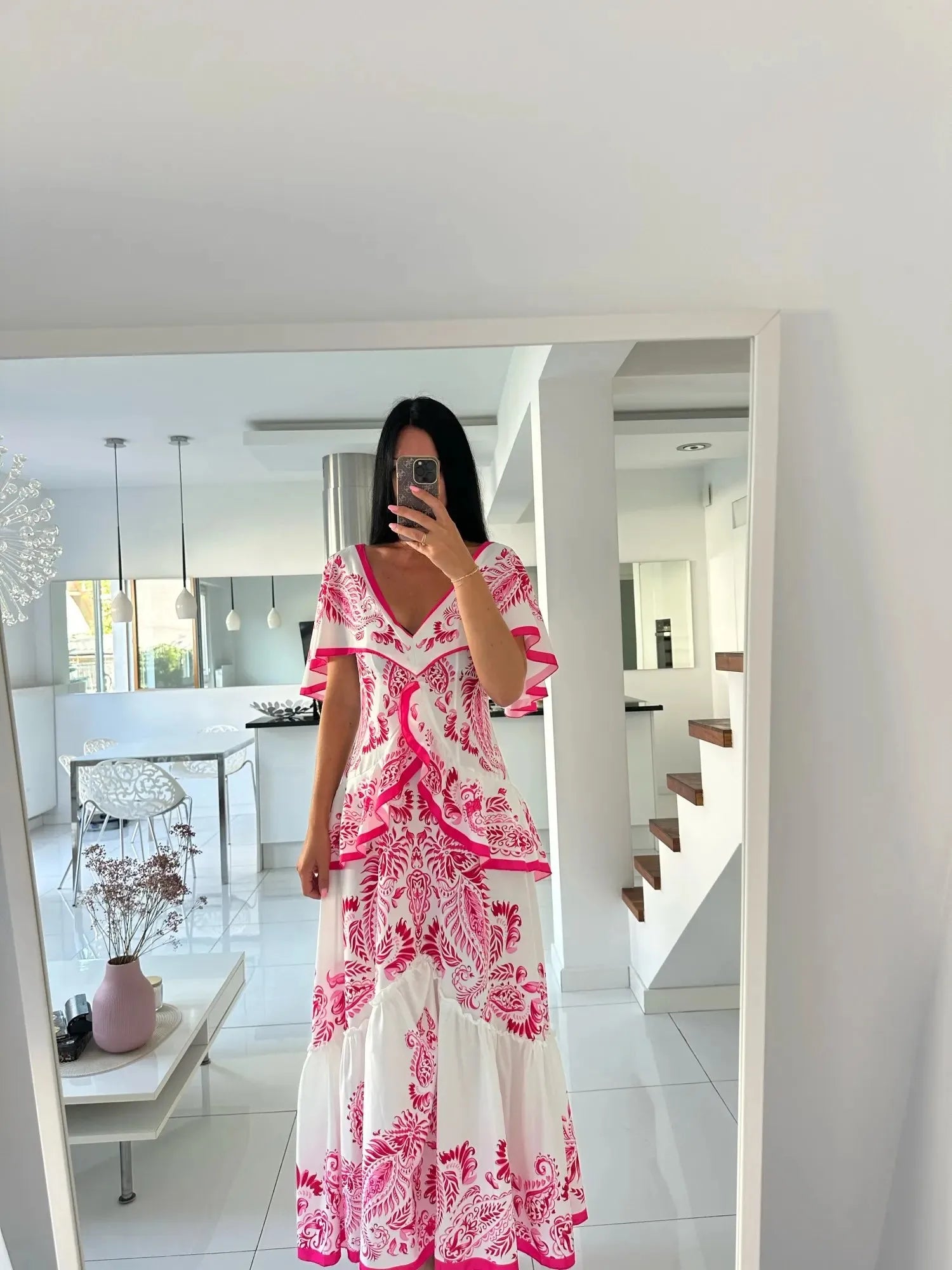 Vestiti lunghi eleganti da donna a maniche corte in saldo 2024, tinta unita stampata, cut-out, per feste, vestito che slancia per le vacanze, abbigliamento femminile