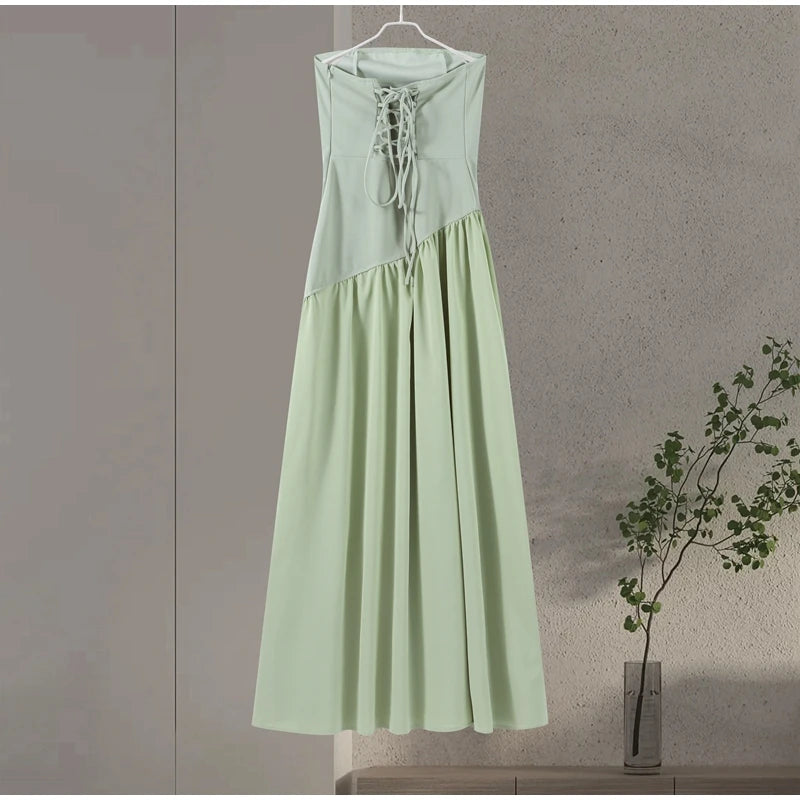 Elegante Abito Lungo con Nastro, Sciarpa Patchwork, Spacco Laterale, Abiti a Tubino per Donna, Top Estivi Gialli da Spiaggia, Abiti da Vacanza per Signora