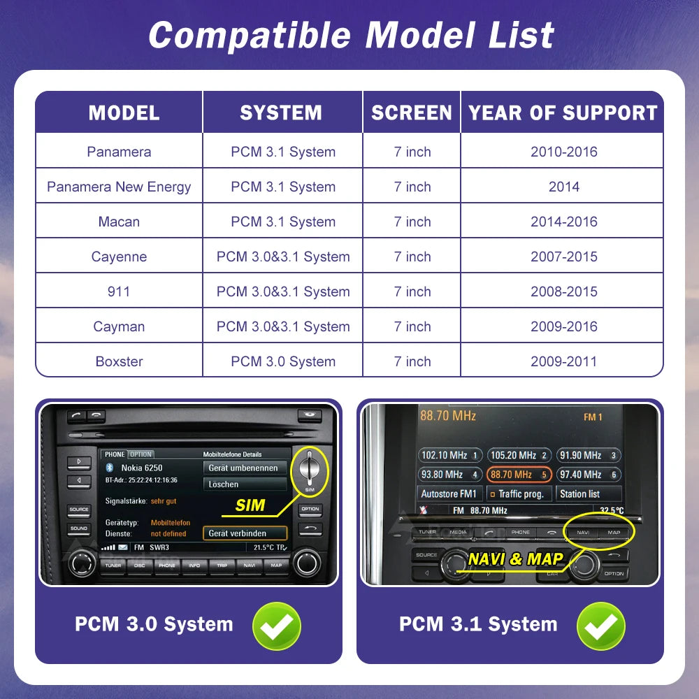 Road Top Wireless Carpaly für Porsche Macan Cayman Cayenne Panamera PCM 3.1 System unterstützt Android Auto Rückfahrkamera Airplay