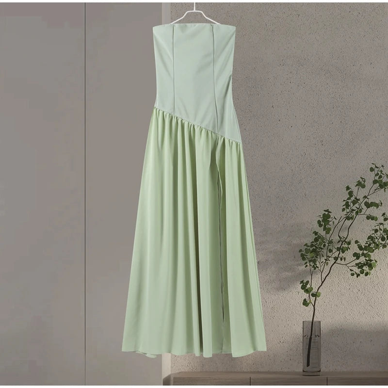 Elegante Abito Lungo con Nastro, Sciarpa Patchwork, Spacco Laterale, Abiti a Tubino per Donna, Top Estivi Gialli da Spiaggia, Abiti da Vacanza per Signora