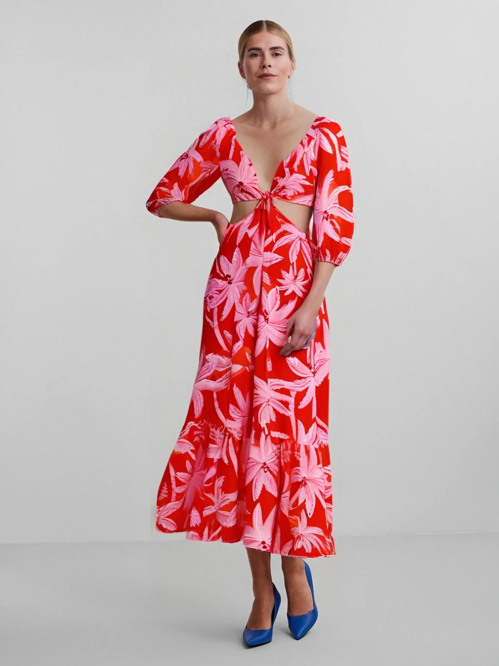Vestiti lunghi eleganti da donna a maniche corte in saldo 2024, tinta unita stampata, cut-out, per feste, vestito che slancia per le vacanze, abbigliamento femminile
