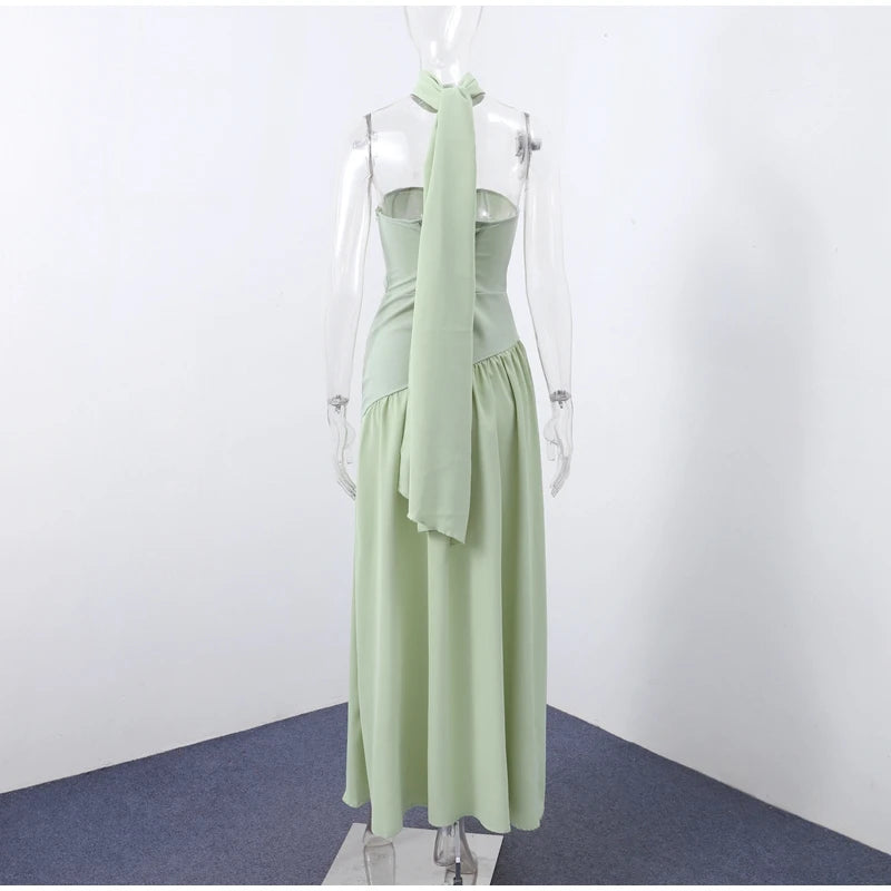 Elegante Abito Lungo con Nastro, Sciarpa Patchwork, Spacco Laterale, Abiti a Tubino per Donna, Top Estivi Gialli da Spiaggia, Abiti da Vacanza per Signora