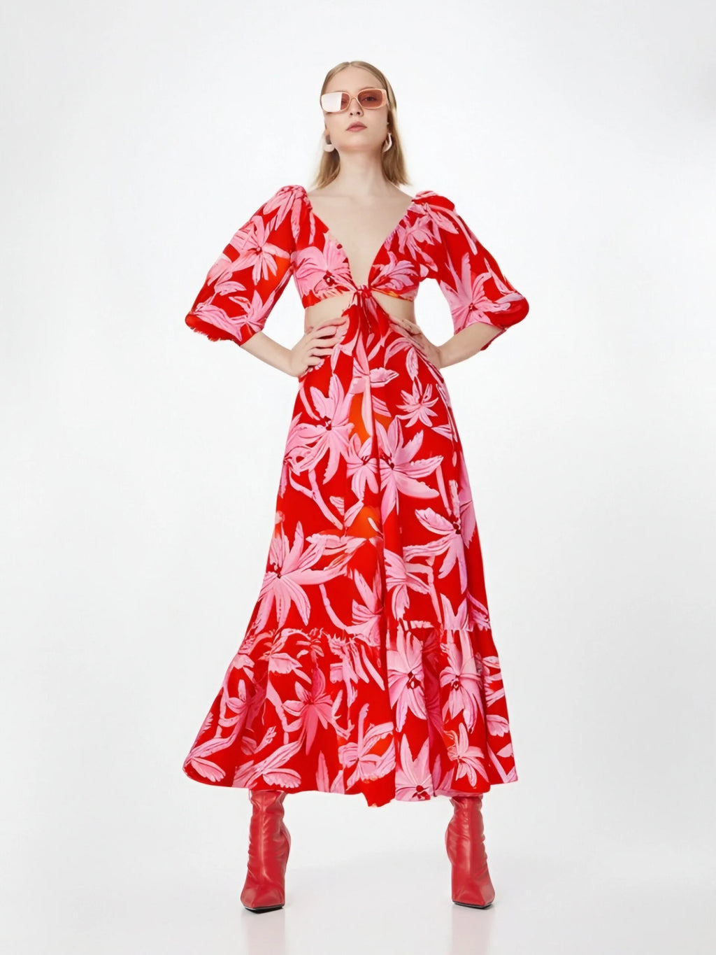 Vestiti lunghi eleganti da donna a maniche corte in saldo 2024, tinta unita stampata, cut-out, per feste, vestito che slancia per le vacanze, abbigliamento femminile