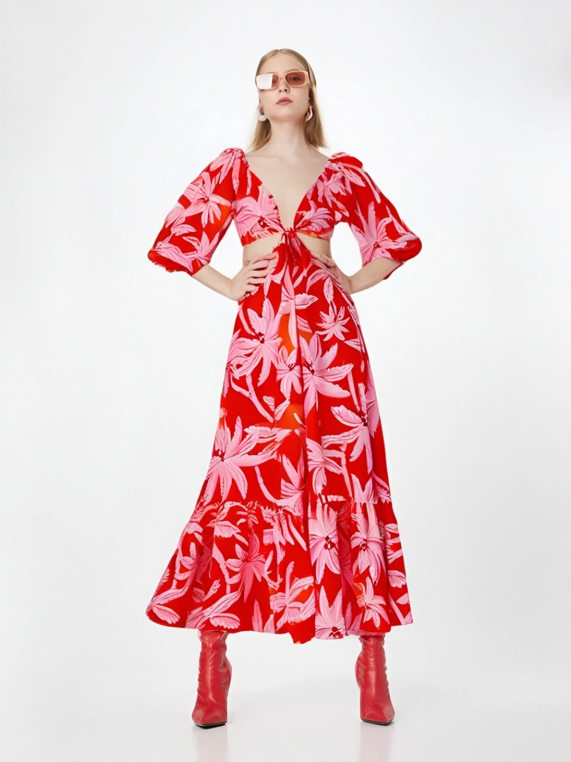 Vestiti lunghi eleganti da donna a maniche corte in saldo 2024, tinta unita stampata, cut-out, per feste, vestito che slancia per le vacanze, abbigliamento femminile