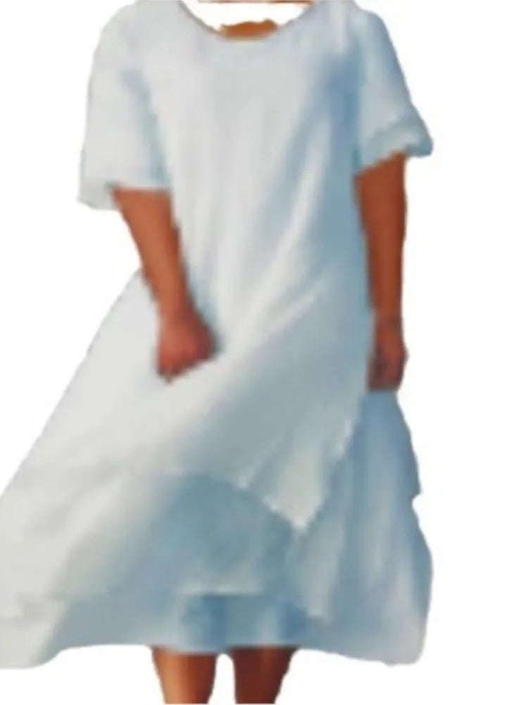Frühling Sommer Mode Weißes langes unregelmäßiges Kleid für Damen V-Ausschnitt Halbarm Freizeit Urlaub Strandkleider für Damen Robe Femme