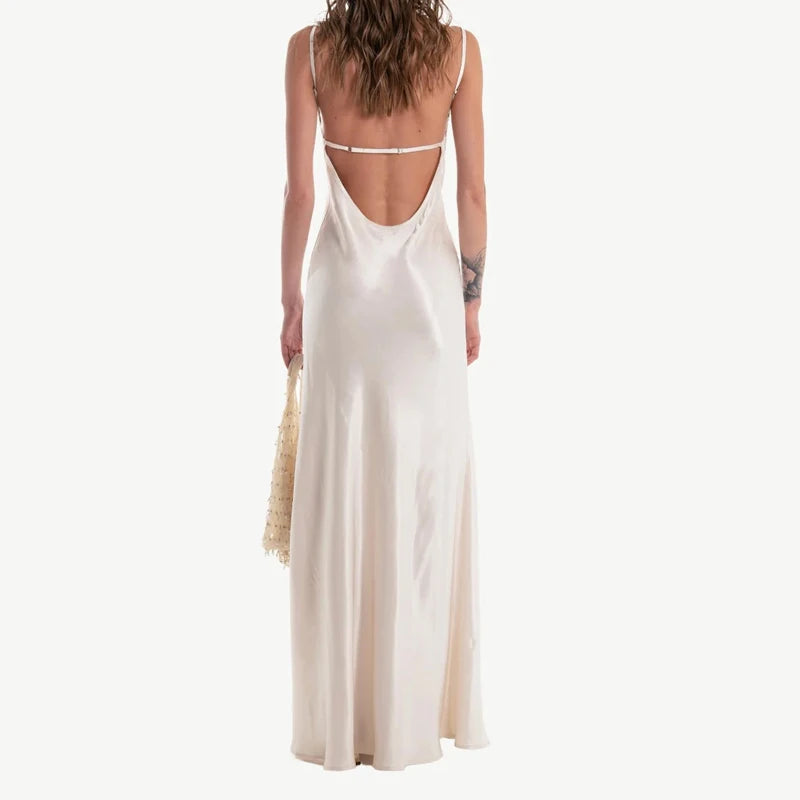 Elegantes, unifarbenes, plissiertes, schmales langes Kleid Damen Ärmellos schulterfrei V-Ausschnitt hoher Schlitz Satin Kleider 2026 Damen Dinnerparty Abendkleid