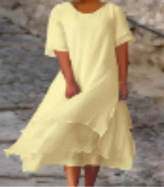 Frühling Sommer Mode Weißes langes unregelmäßiges Kleid für Damen V-Ausschnitt Halbarm Freizeit Urlaub Strandkleider für Damen Robe Femme