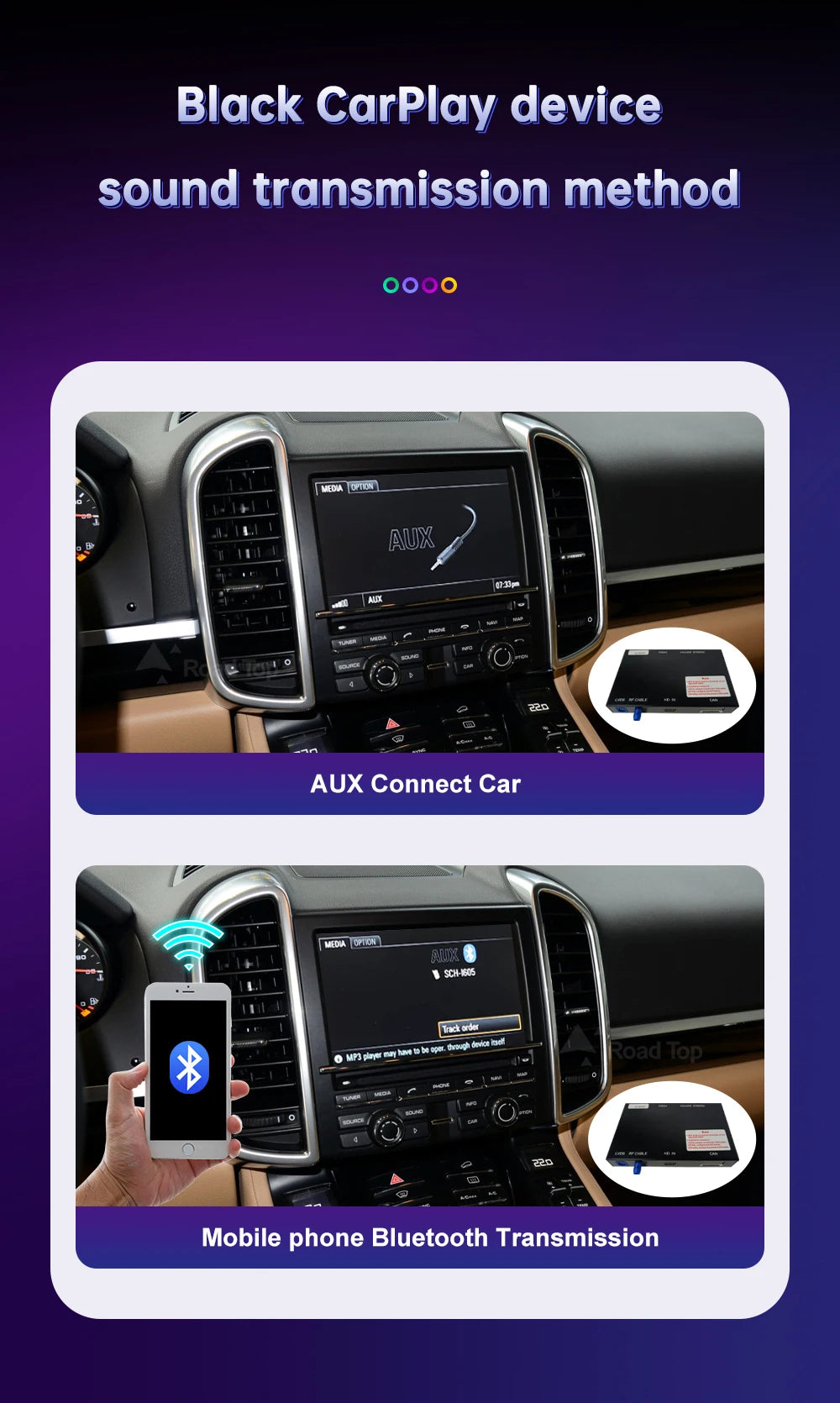 Road Top Wireless Carpaly für Porsche Macan Cayman Cayenne Panamera PCM 3.1 System unterstützt Android Auto Rückfahrkamera Airplay