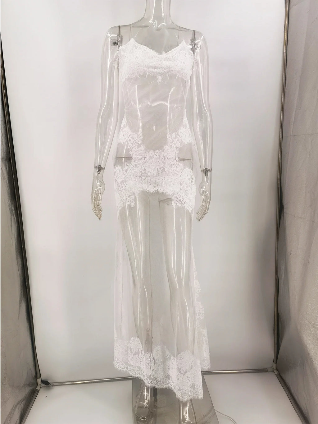 Abito lungo estivo sexy in pizzo a rete trasparente da donna, abito di lusso senza schienale per club, feste di compleanno, da sera, vestiti lunghi, vestiti