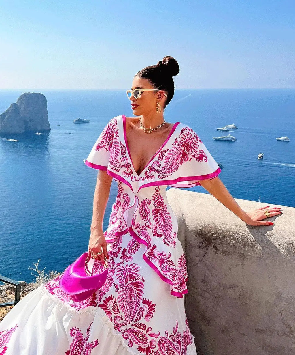 Vestiti lunghi eleganti da donna a maniche corte in saldo 2024, tinta unita stampata, cut-out, per feste, vestito che slancia per le vacanze, abbigliamento femminile
