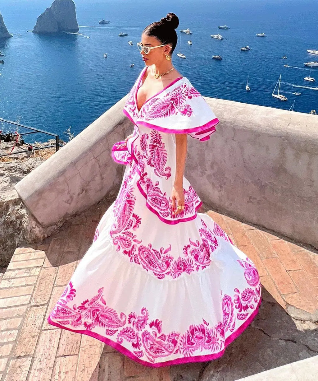 Vestiti lunghi eleganti da donna a maniche corte in saldo 2024, tinta unita stampata, cut-out, per feste, vestito che slancia per le vacanze, abbigliamento femminile