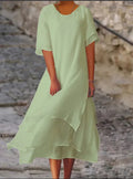 Frühling Sommer Mode Weißes langes unregelmäßiges Kleid für Damen V-Ausschnitt Halbarm Freizeit Urlaub Strandkleider für Damen Robe Femme