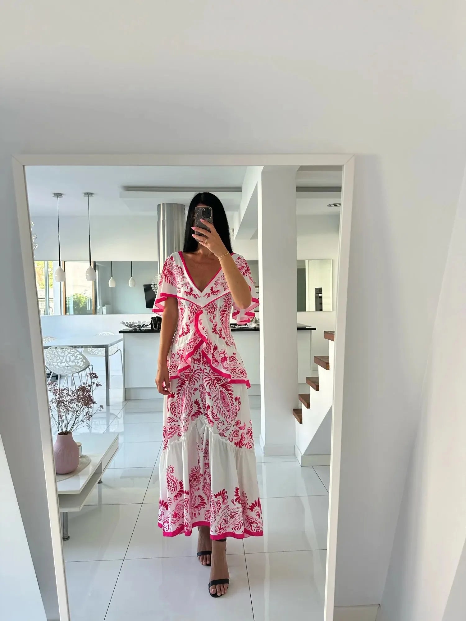 Vestiti lunghi eleganti da donna a maniche corte in saldo 2024, tinta unita stampata, cut-out, per feste, vestito che slancia per le vacanze, abbigliamento femminile