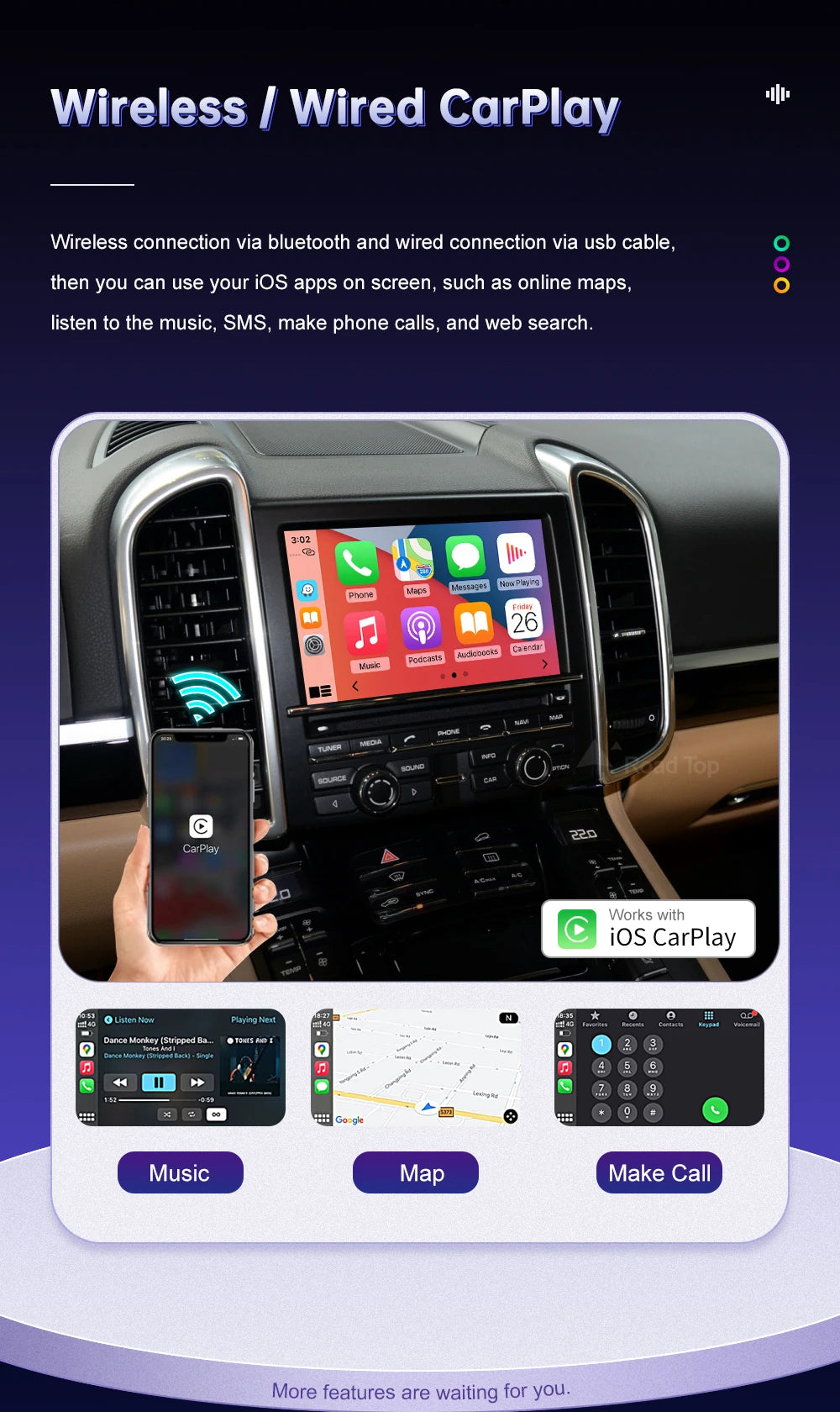 Road Top Wireless Carpaly für Porsche Macan Cayman Cayenne Panamera PCM 3.1 System unterstützt Android Auto Rückfahrkamera Airplay