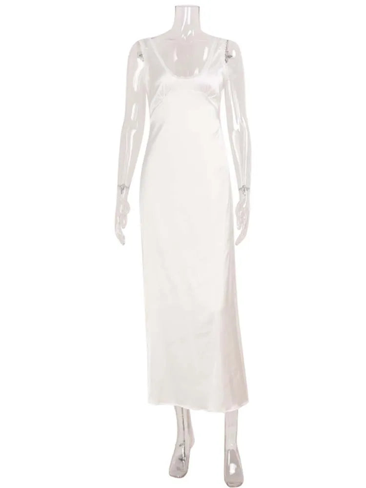 Ahagaga Abiti eleganti da donna in raso a tinta unita con scollo a V profondo, allacciatura, patchwork, abito da festa casual aderente, vestiti da donna