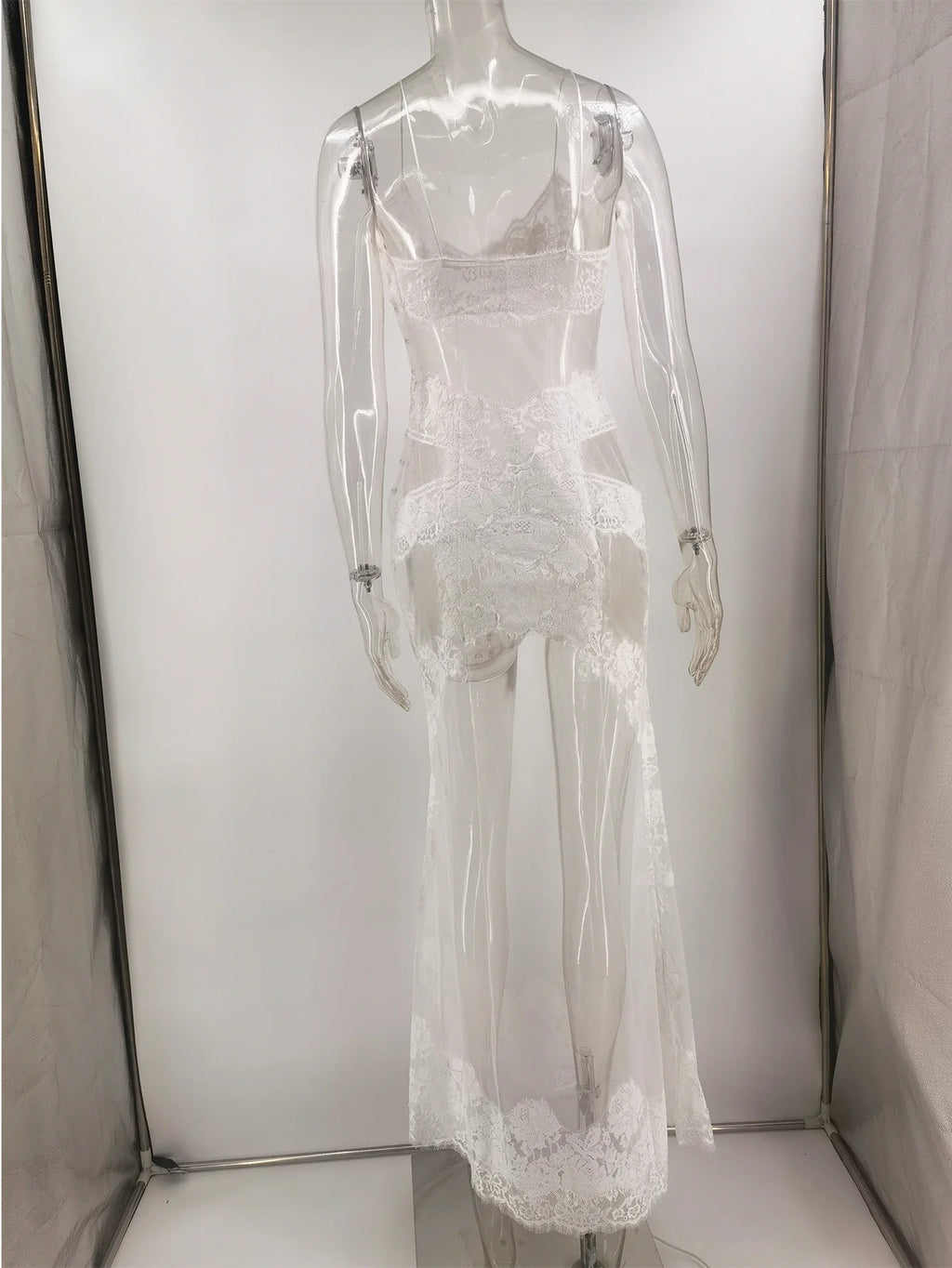 Abito lungo estivo sexy in pizzo a rete trasparente da donna, abito di lusso senza schienale per club, feste di compleanno, da sera, vestiti lunghi, vestiti