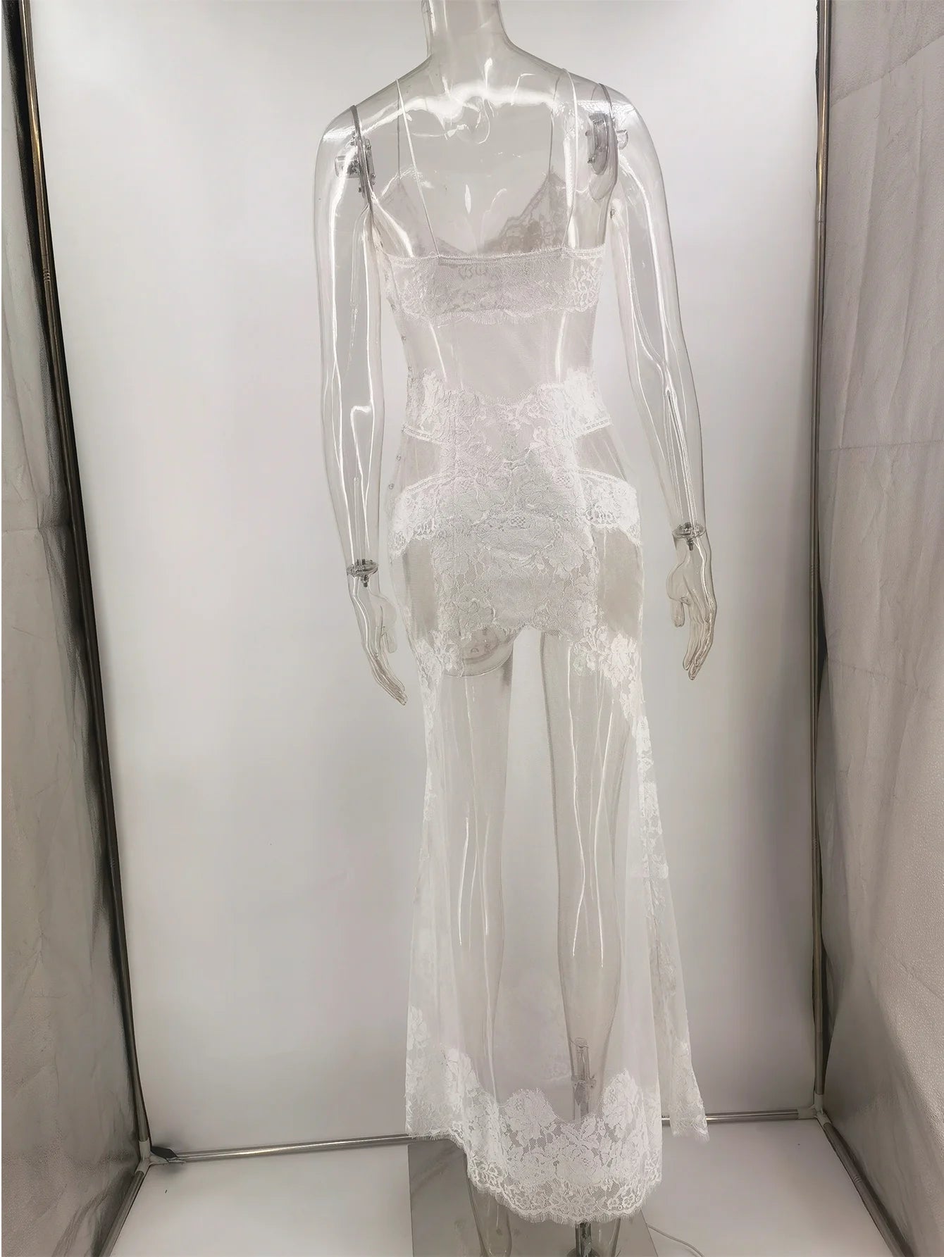 Abito lungo estivo sexy in pizzo a rete trasparente da donna, abito di lusso senza schienale per club, feste di compleanno, da sera, vestiti lunghi, vestiti
